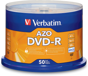 Verbatim 4.7GB up to 16X Recordable Disc AZO DVD-R 50-Disc Spindle 95101, Silver