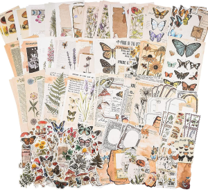 Vintage Scrapbook Supplies Pack (200 Pieces) for Art Journaling Bullet Junk Journal Planners DIY Paper Stickers Craft Kits Notebook Collage Album Aesthetic Picture Frames (Flower)