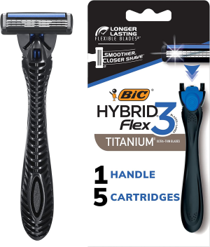 BIC Flex 3 Hybrid Men’S 3-Blade Disposable Razor, 1 Handle and 5 Cartridges, 5 Count