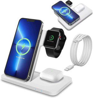 Wireless Charger 3 in 1 Wireless Charging Station Compatible with Apple Watch/Iphone/Airpod,Iphone 14,13,12,11,15(Pro, Pro Max)/Xs/Xr/X/8(Plus)/Galaxy S Note Z,Iwatch 9/8/7/6/Se/5/4/3/2,Airpod3/Pro