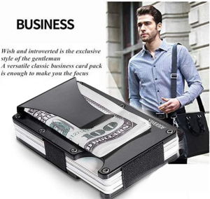 RFID Blocking Aluminum Slim Metal Front Pocket Minimalist Wallet Credit Card Case Holder Money Clip (Black)