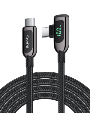 Soopii 100W Right Angle USB C to USB C Cable,4Ft Zinc Alloy Braided Type-C Cable with LED Display for Lphone 15/Lpad Mini/Air/Pro,Macbook Pro,Samsung S23/S22/S10,Pixel,Lg(4Ft,Black)