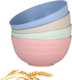 WANBY Lightweight Wheat Straw Cereal Bowls Unbreakable Dinner Dishes Bowl Set Dishwasher & Microwave Safe (4 Pack 26Oz)