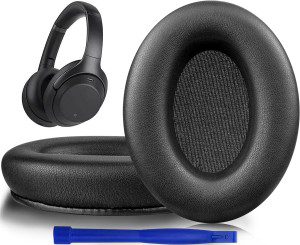 SOULWIT® Professional Earpads Cushions Replacement for Sony WH-1000XM3 (WH1000XM3) Over-Ear Headphones, Ear Pads with Softer Protein Leather, Noise Isolation Memory Foam, Added Thickness (Black)