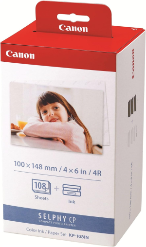 (1, Color) – Canon KP-108IN Colour Ink Paper Set Post Card Sized (148X100Mm) 108 Sheets