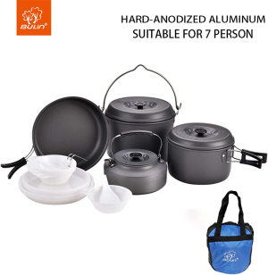 Bulin Camping Cookware Set Mess Kit,20/13/9/7/3Pcs Lightweight & Compact Hiking Backpacking Cooking Kettle Set, Anodized Aluminum Camping Pots and Pans Set for Outdoor Camping Hiking and Picnic