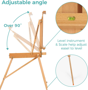 VISWIN French-Style Easels, Holds Canvases up to 34″, Studio & Field Sketch Box Easel with Level Instrument & Scale Leg, Beech Wood Portable French Easel Stand for Painting, Sketching