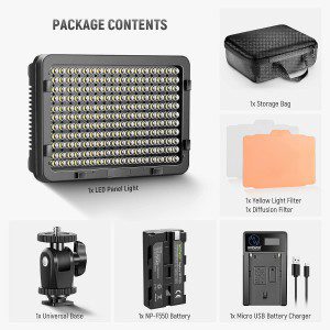 Neewer Dimmable 176 LED Video Light 5600K on Camera Light Panel with 2600Mah Battery and USB Charger for Canon, Nikon, Pentax, Panasonic, Sony, and Other Digital SLR Cameras for Photography