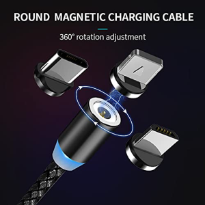 Big+ 3-In-1 Magnetic Charging Cable, 6 Pack Phone Charger with 1X0.3M, 3X1M,1X2M, 1X3M Cables and 18 Tips, Nylon Braided Cord, Compatible for Charging Smartphones, Micro USB and Type C Devices