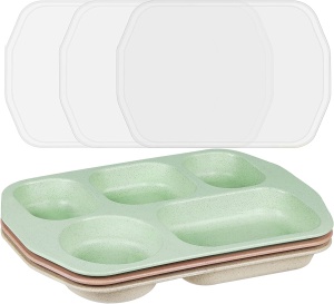 Shopwithgreen Section Plates Set for Kids Adults,4 PCS Large 11 Inch Lunch Trays, Microwave Dishwasher Safe (Wheat Straw + PP) Material