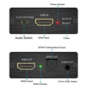 T Tersely 4K X 2K HDMI to HDMI and Optical TOSLINK SPDIF + 3.5Mm Stereo Audio Extractor Converter HDMI Audio Splitter Adapter(Hdmi Input, HDMI + Digital/Analog Audio Output) with RCA Cable