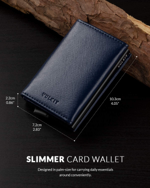 Credit Card Holder Genuine Leather Bifold Pop up Wallet with Banknote Compartment, ID Window & Coin Pocket(Cross Navy)