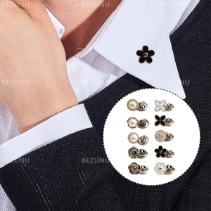 Shirt Button Pins, 24 PCS Rhinestone Pearl Buttons for Cuffs, Collar, Clothing Decoration