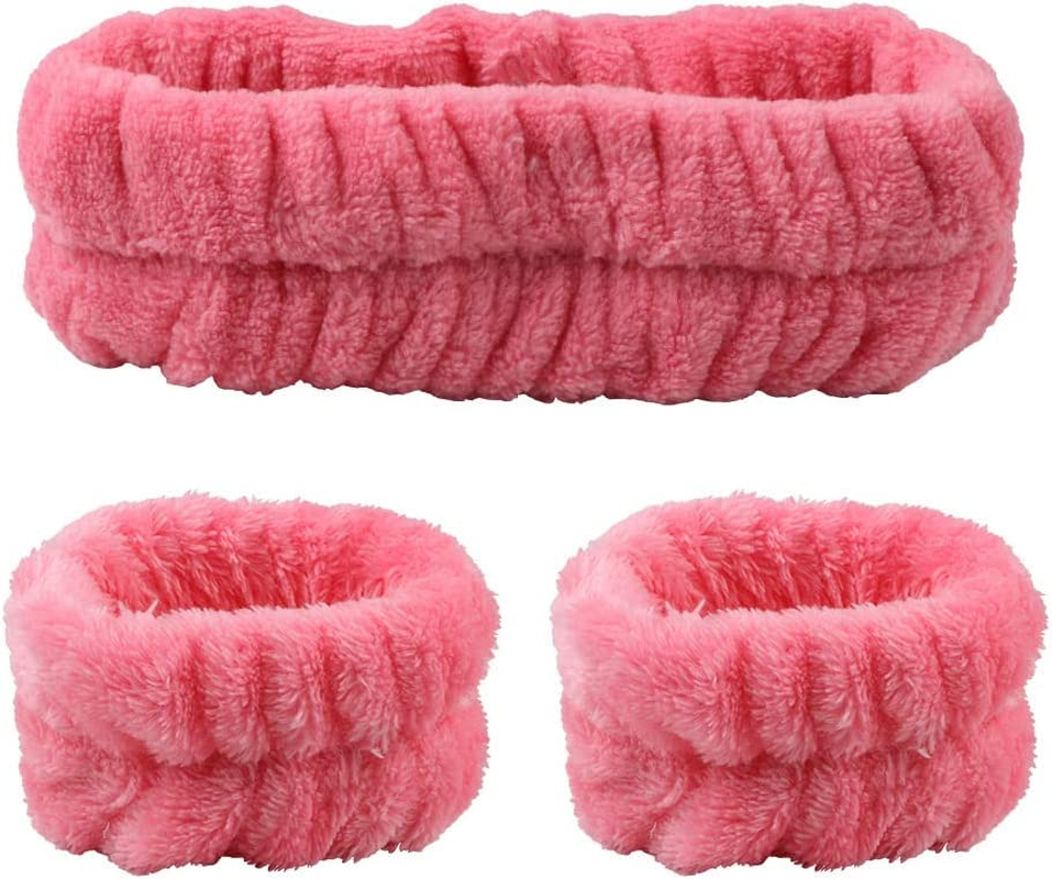 4 Pieces Spa Headband Wrist Washband Scrunchies Cuffs for Washing Face,  Towel Wristbands Hair Headband Face Wash Wristband for Women Girls Makeup  Prevent Liquids from Spilling Down Your Arms (Pink)