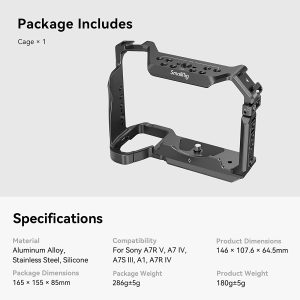 (Upgraded Version) Smallrig Full Cage for Sony Alpha 7R V/Alpha 7 Iv/Alpha 7S Iii/Alpha 1 / Alpha 7R IV – 3667B