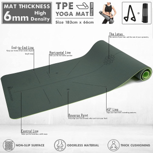 METEOR Essential 6Mm Dual-Tone Yoga Mat with Alignment Lines, TPE Yoga Mat Non-Slip Textured, High-Density Padding for Knee Comfort, Perfect for Yoga, Pilates and Fitness Exercise