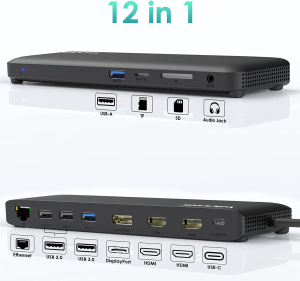 WAVLINK Triple Display Docking Station – USB-C Hub Adapter 12-In-1 with 85W Power Delivery Dock for PC, Max 4K@60Hz