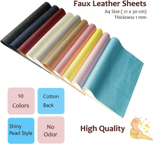 AUXIN 10 Pcs A4 Size Faux Leather Sheets Bows Earrings Making, PU Metallic Pearlescent Vivid Shiny Fabric Bundle Cotton Back for DIY Jewelry Crafts(21Cm X 30Cm/8.2X11.8 Inch)