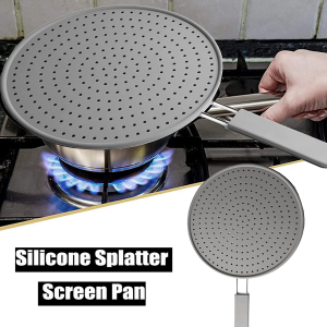 Silicone Splatter Screen Pan Cover 11″, Heat Insulation Cooling Mat, Strainer, Drain Board, Oil Splash Guard for Frying Pan, Non-Stick, Heat Resistant Universal Pan Cover