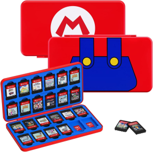 OLAIKE Switch Game Card Case Compatible with Nintendo Switch Games, Switch Game Cartridge Holder with 24 Game Card Slots, Portable Card Storage Box for Lite/Oled/Ns Games, Mario Overalls