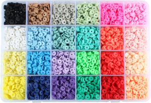 Bhuuno 4800Pcs Flat round Polymer Clay Beads Jewelry Marking Kit for Bracelets Necklace, Handmade Loose Spacer Disc Beads DIY Craft Findings, 24 Colors 6Mm