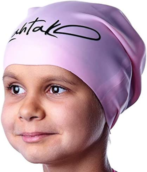 Swim Caps for Long Hair Kids – Swimming Cap for Girls Boys Kids Teens with Long Curly Hair Braids Dreadlocks – 100% Silicone Hypoallergenic Waterproof Swim Hat (Rose Quartz M)