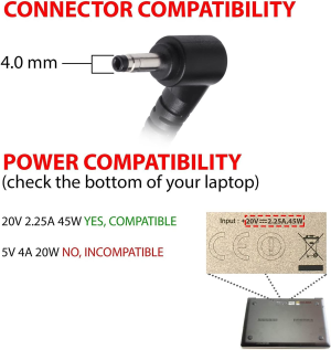 AC Adapter Laptop Charger Replacement for Lenovo Ideapad-100S 100 110 110S 120 120S 310 320 510 510S 520 710S Laptop Power Supply Cord (45W 2.25A)