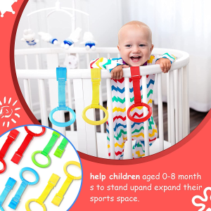8 Pieces Baby Crib Pull Ring Baby Walking Exercises Assistant Rings Bed Stand up Ring Hanging Ring Crib Pull Rings for Playpen Play Gym Cot Ring for Baby Toddler (3.5 X 2.8 Inch)