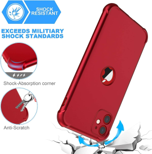 ORETECH Designed for Iphone 11 Case [With 2 X Tempered Glass Screen Protector] Shockproof Protection Cover Hard PC Silky Soft Touch Full Body Protective Case for Iphone 11 (2019) 6.1” – Red