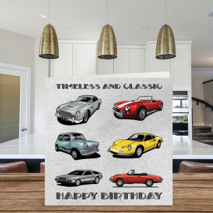 Vintage Birthday Cards for Him – Timeless & Classic Cars – Happy Birthday Card for Dad Husband Uncle Grandad from Son Daughter, Father Birthday Gifts, 145Mm X 145Mm Seasonal Greeting Cards Gift