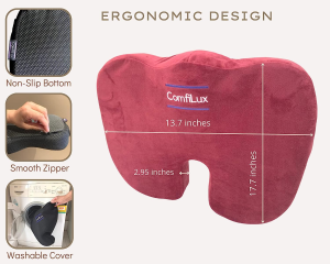 Comfilux Memory Foam Seat Cushion – Gel Car Seat Cushions, Office Chair – Butt Pillow for Tailbone, Sciatica & Back Pain Relief