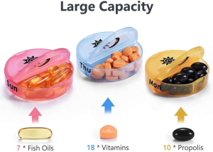 Weekly Pill Organizer, Pill Box 2 Times a Day (AM/PM), 7 Day Pill Case, round Travel Medicine Organizer, Large Daily Pill Container Pill Dispenser for Vitamins, Fish Oils, Supplements and Medications (Black)