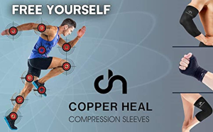 ANKLE Compression Sleeve by COPPER HEAL (PAIR) – Highest Copper Infused Socks Arch Support Foot Swelling Achilles Tendon Joint Pain Plantar Fasciitis Sports Injury