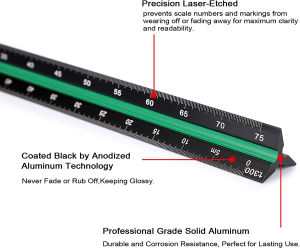 Ownmy 3 Pack 30CM Solid Aluminum Triangular Architect Scale Ruler Set, 3-Colors-Groove Architectural and Engineer Scale Metal Ruler Set, Clear Scale Metal Drafting Rulers for Civil Engineer Blueprint