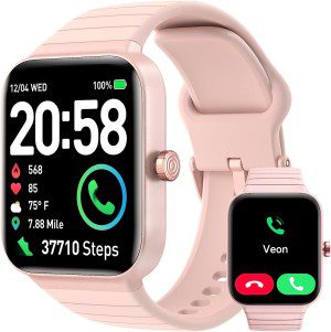 Smart Watch for Women Men,Smart Watch (Answer/Make Call), 1.7″ Full Touch Alexa Built-In Fitness Tracker with Heart Rate Spo2 Sleep Monitor, 5ATM Waterproof Smartwatch for Android Ios(Bluegold)