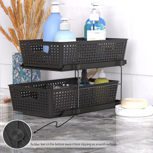 Simplehouseware 2 Tier Organizer Tray Pull-Out Sliding Drawer/Under-Sink Storage, Black