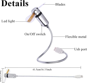 USB LED Fan,Mini Portable USB Powered Flexible Cooling Fan with Switch for Desktop PC Computer Laptop Notebook Tablet (1)