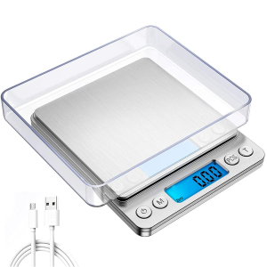 T Tersely Digital Kitchen Scale 500G/ 0.01G, USB Rechargable Pro Cooking Scale Digital Scales with Back-Lit LCD Display Accuracy Pocket Food Scale Stainless Steel Auto off Tare PCS Function