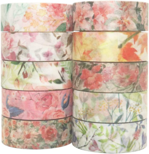 Yubbaex 10 Rolls Spring Flowers Washi Tape Set Masking Decorative Tapes (Warm Tone)