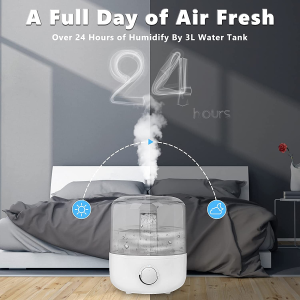 Humidifier for Large Room, 3L Air Humidifier for Bedroom, Aroma Diffuser, Essential Oil Function, Ultrasonic Cool Mist, Lower Noise, Adjustable 360° Knob, Auto Shut-Off, Humidifiers for Any Rooms.