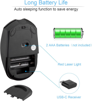 Type C Wireless Mouse, AURTEC 2.4Ghz USB C Wireless Mice for Chromebook,Usb C Laptop and More USB C Devices