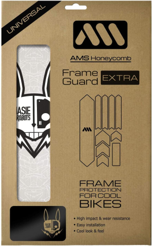 All Mountain Style AMS High Impact Frame Guard Extra – Protects Your Bike from Scratches and Dings, Hasie & the Robots White