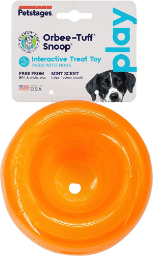 Planet Dog Orbee-Tuff Snoop – Tough and Durable Interactive Dog Ball Treat Dispenser Game – Brain Stimulating Puzzle and Treat Holder Toy for Dogs, Orange