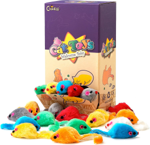 Chiwava 36PCS 4.1” Furry Cat Toy Mice Rattle Small Mouse Kitten Interactive Play Assorted Color