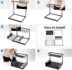 Kitchen Sink Organiser,Under Sink Organiser, under Bathroom Cabinet Storage 2 Tier under Sink Storage Rack, Multi-Purpose under Sink Shelf Organizer (Black)