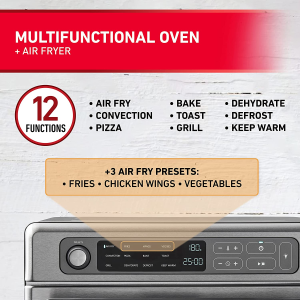 Sunbeam 12-In-1 Multifunctional Air Fryer Oven | Large 22L Capacity with 9 Digital Cook Modes and 3 Air Fry Presets, Toaster, Grill and More, Silver (COM7000SS)