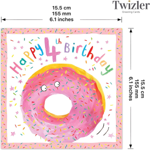 Twizler 4Th Birthday Card for Girl – 4 Year Old Birthday Card Girl – Girls Birthday Card – Age 4 Birthday Card – Childrens Birthday Card Age Four