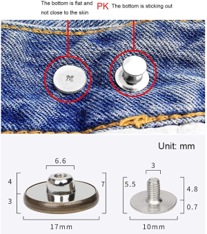 12 Pcs Button for Sewing Metal Jeans,Iceyli 17 Mm No-Sew Nailess Removable Metal Jeans Buttons Replacement Repair Combo Thread Rivets and Screwdrivers