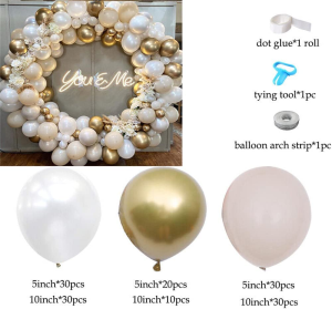 LDFWAYAU 153Pcs Pearl White & Gold Balloon Garland Arch Kit Latex Party Balloons Wedding Birthday Party Decorations (Q31B)