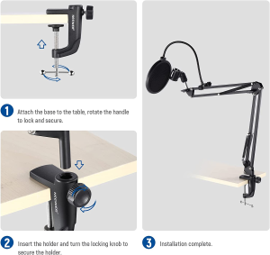 NEEWER Metal Table Mounting C Clamp for Microphone Suspension Boom Scissor Arm Stand Holder with an Adjustable Positioning Screw, Fits up to 1.9 Inches /5 Centimeters Desktop Thickness (Black)